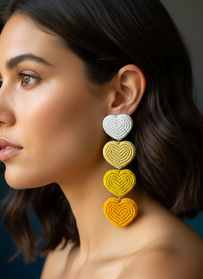 Sunny Yellow Love Drops Handmade Beaded Earrings