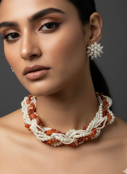 Lehar Pearl Handmade Necklace + Earrings Set