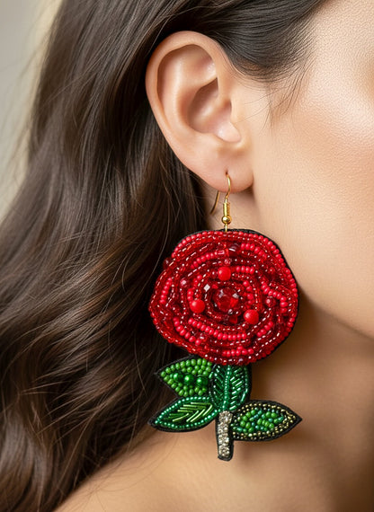 Rosabelle Handmade Beaded Rose Flower Earrings