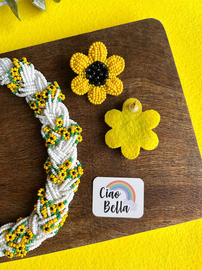 Luxe Flora Sunflower Handmade Beaded Necklace + Earrings Set