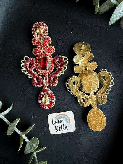 Aashna Red Gold Handmade Beaded Statement Earrings
