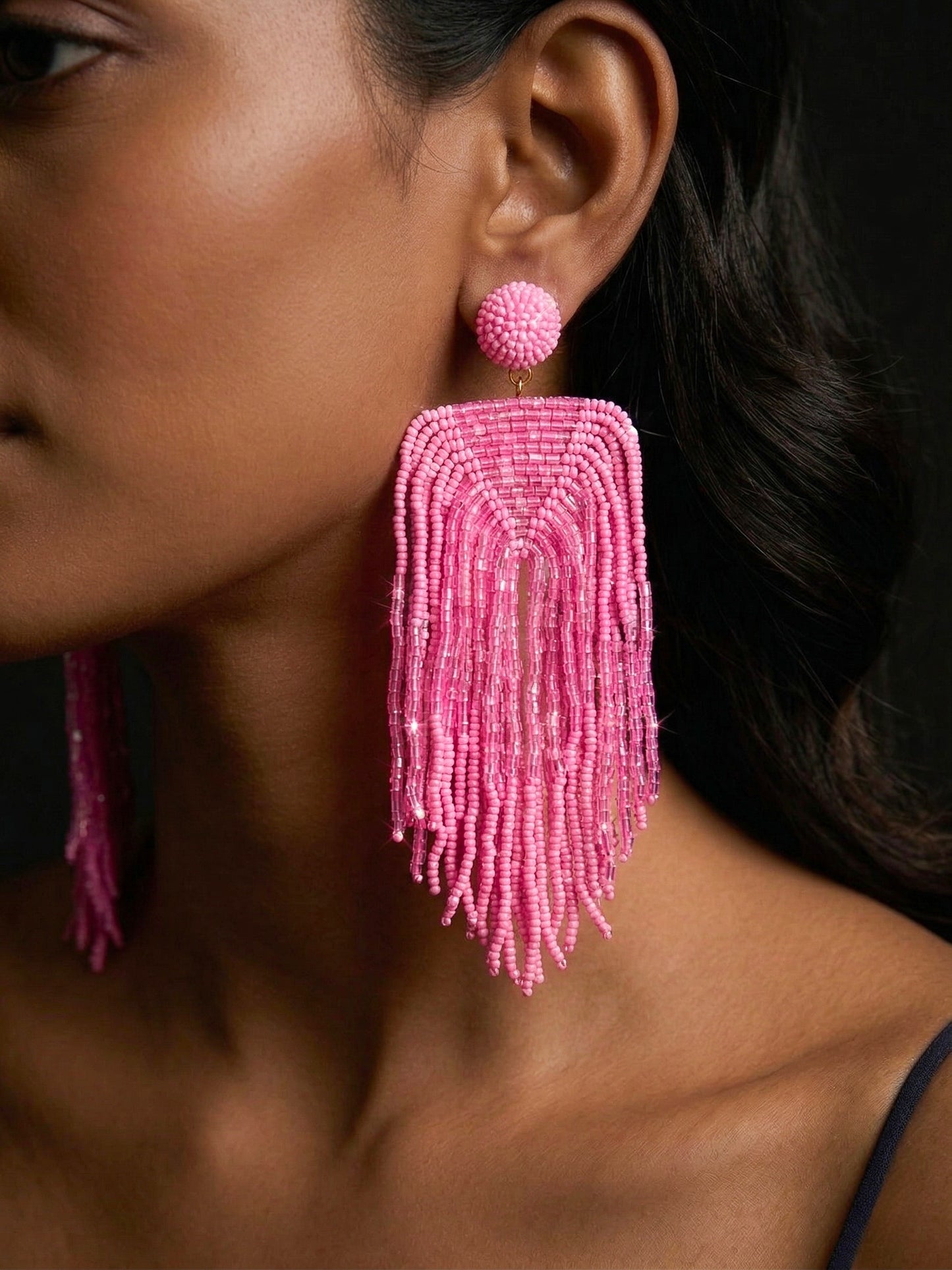 Luxe Blush Pink Handmade Beaded Tassel Earrings