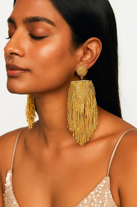 Luxe Gold Handmade Beaded Tassel Earrings