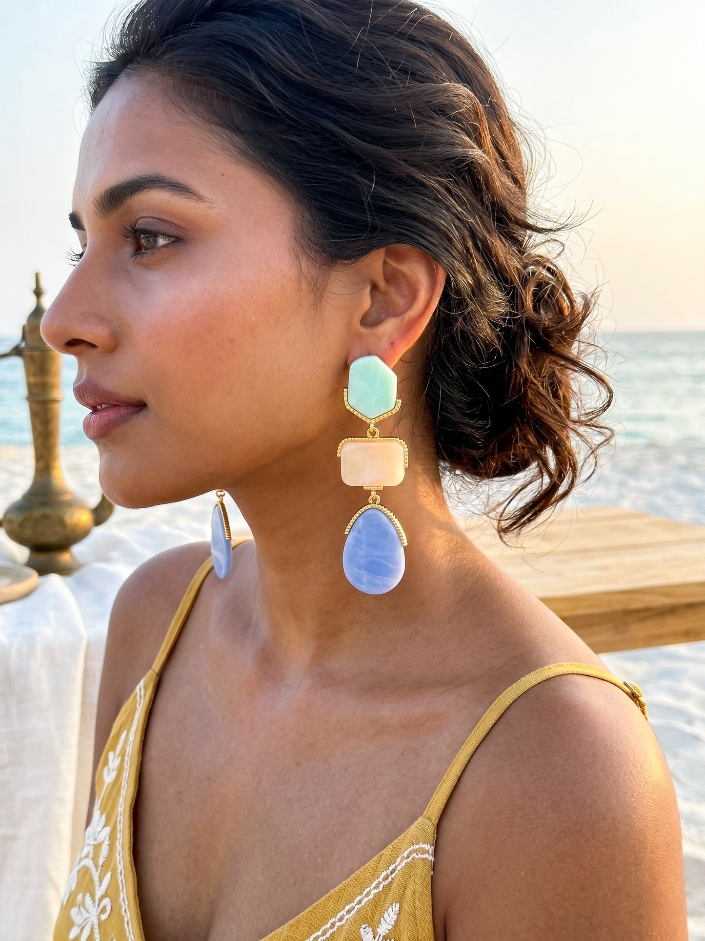 Oceane Blue Resin Drops Statement Earrings