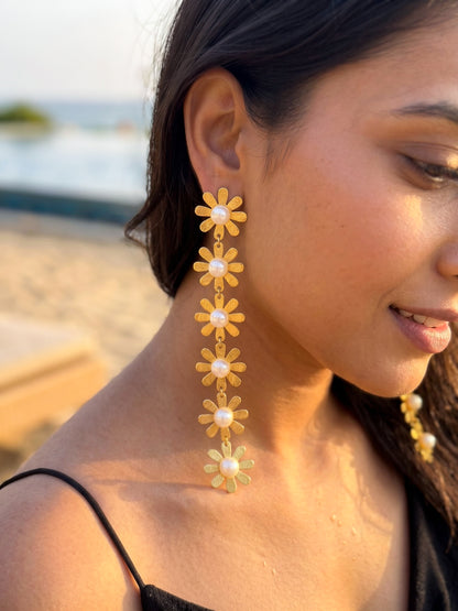 Pearl Petals Handmade Brass Earrings