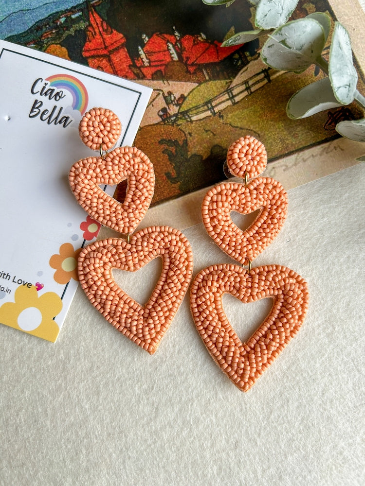 Peach Love Heart Earrings