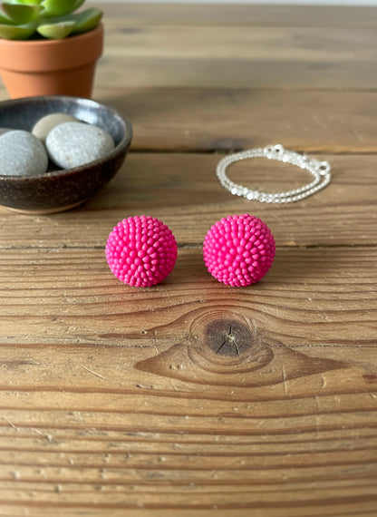 Rose Pink Round Handmade Beaded Stud Earrings