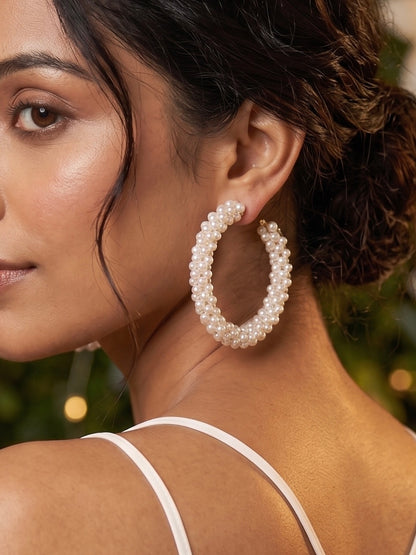 Woven Pearl Handmade Beaded Hoop Earrings