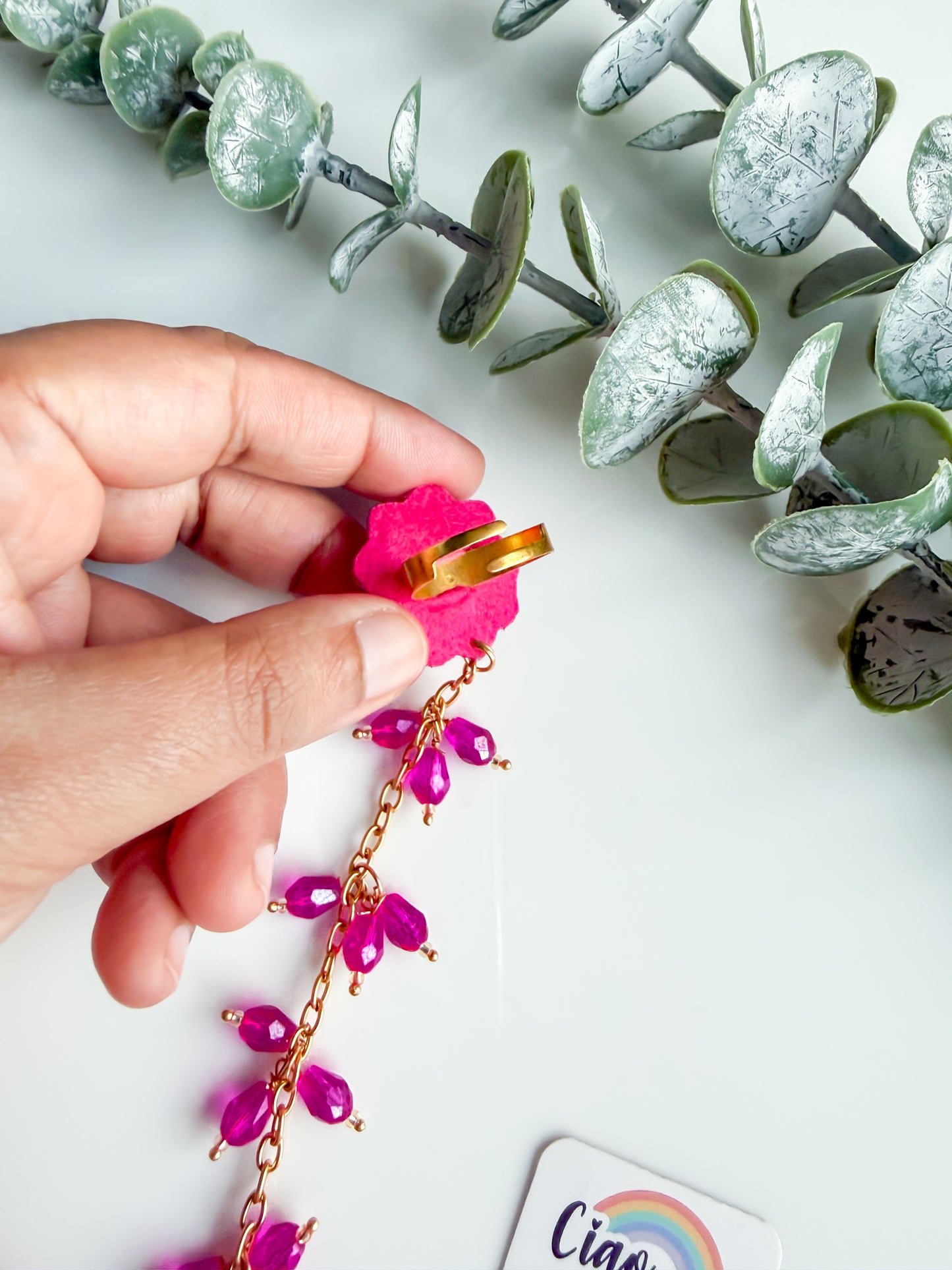 Sparkling Hot Pink Daisy Handmade Beaded Hathphool (Single Hand)