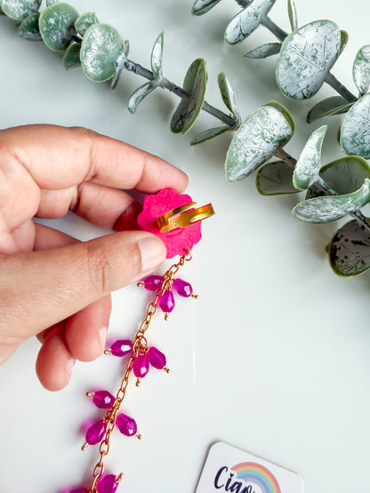 Sparkling Hot Pink Daisy Handmade Beaded Hathphool (Single Hand)