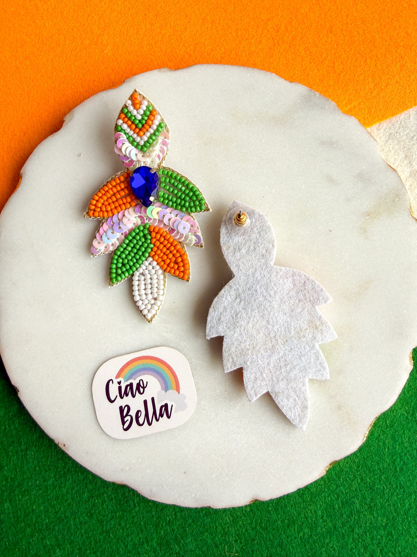 Tiranga Leaf Handmade Tricolour Beaded Earrings