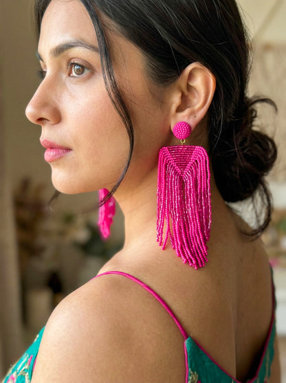 Luxe Rosey Pink Handmade Beaded Tassel Earrings