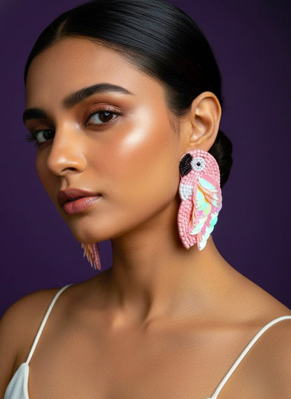 Blush Pink Parrot Handmade Beaded Bird Earrings