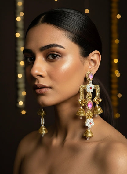Rajwada Blush Pink Danglers Handmade Beaded Statement Earrings
