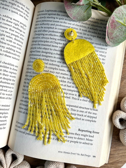 Sunny Cascade Handmade Beaded Tassel Earrings