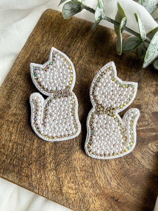 Snow Cat Handmade Beaded Earrings