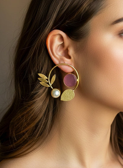 Orelia Dull Pink Stud Handmade Brass Earrings