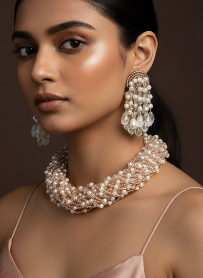 Rosalie Pearl Handmade Necklace + Earrings Set