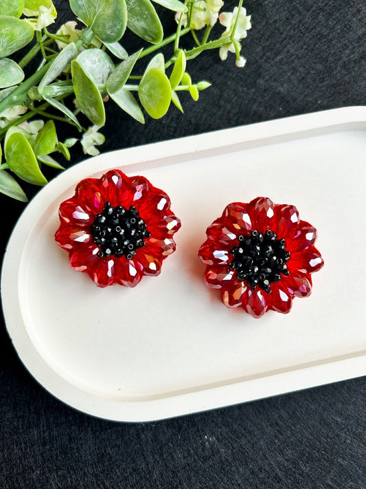 Sparkling Red Poppy Stud Earrings