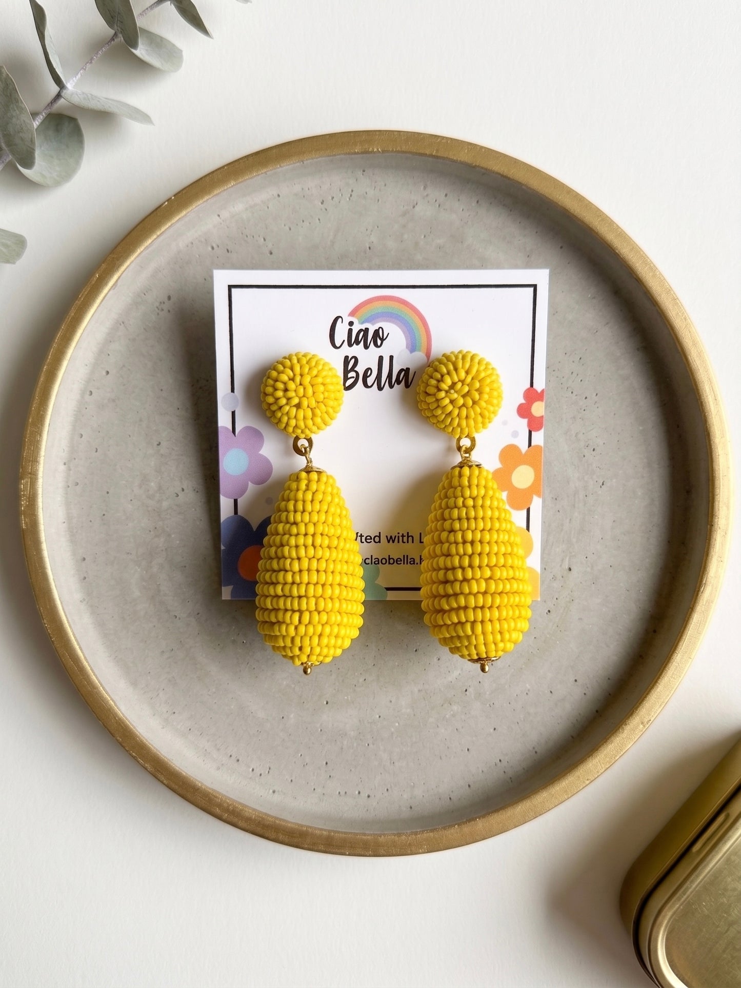 Sunny Yellow Drop Handmade Beaded Earrings