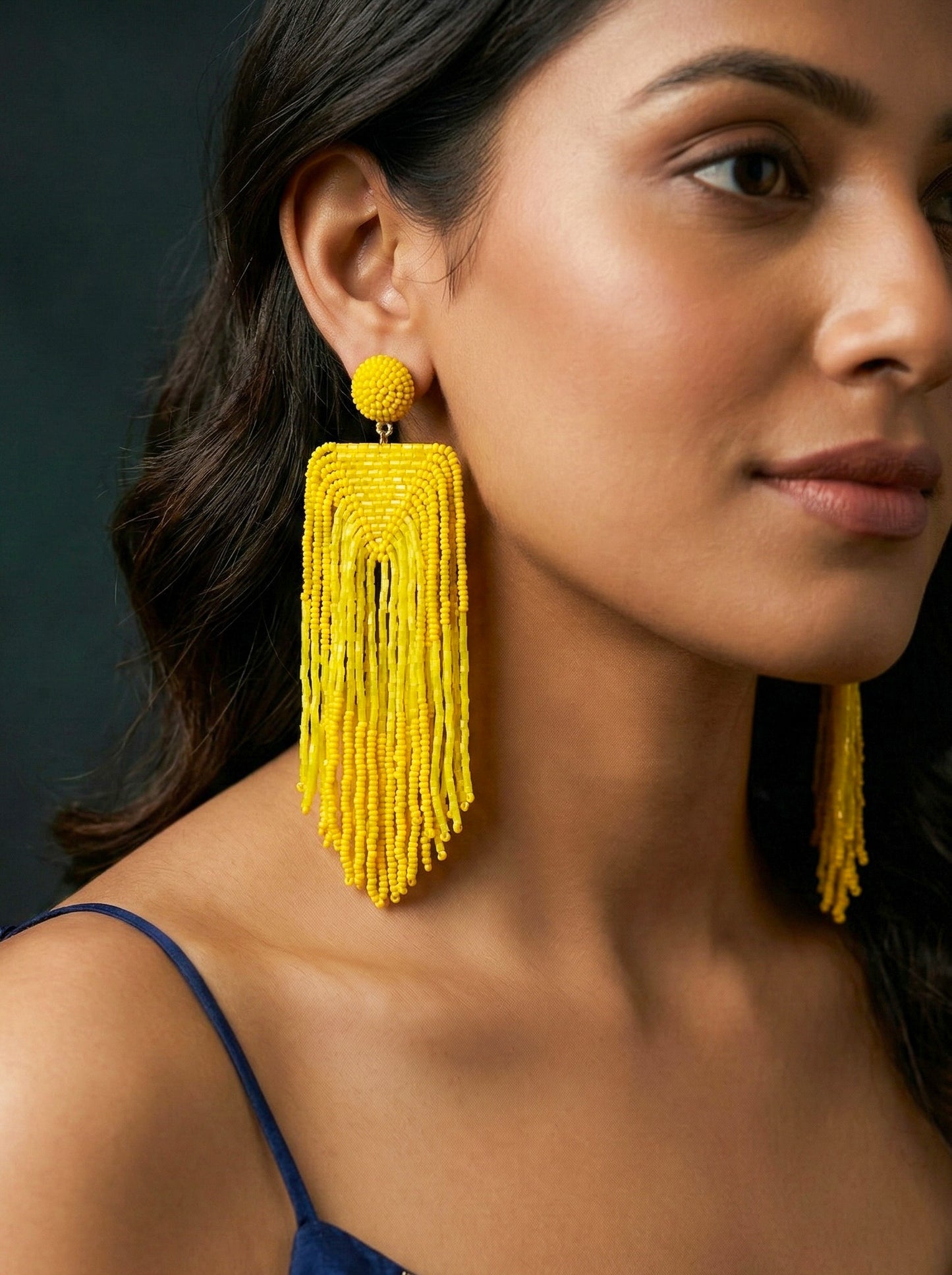Luxe Sunny Yellow Handmade Beaded Tassel Earrings