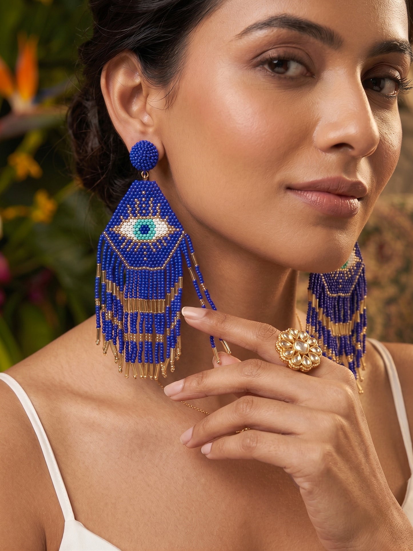 Nazarbattu Blue Evil Eye Handmade Beaded Tassel Earrings