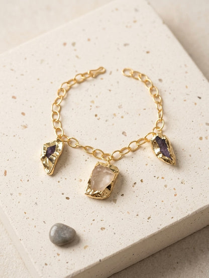 Raw Natural Stone Handmade Brass Bracelet - 3