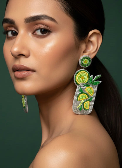 Mojito Magic Handmade Beaded Cocktail Earrings