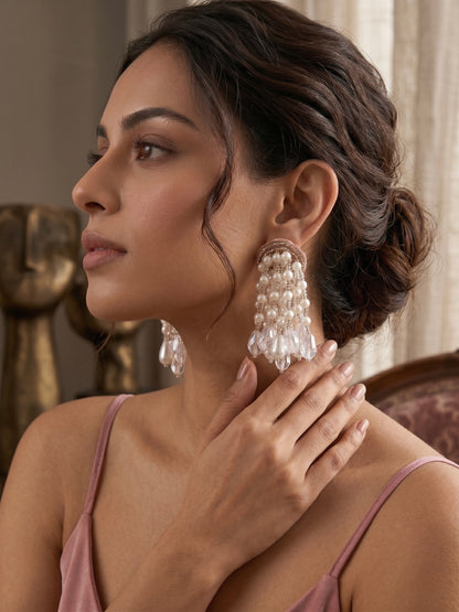 Rosalie Rose Gold Pearl Fall Handmade Beaded Earrings