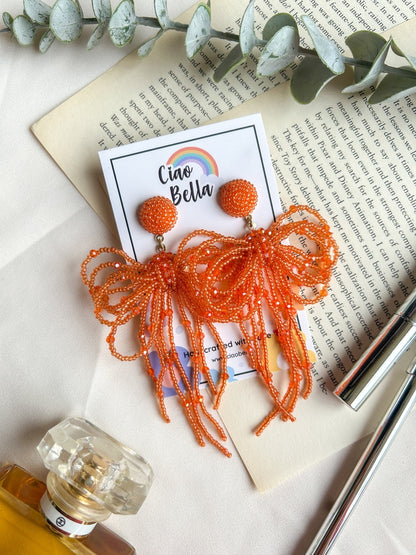 Pookie Bow (Orange) Handmade Beaded Earrings