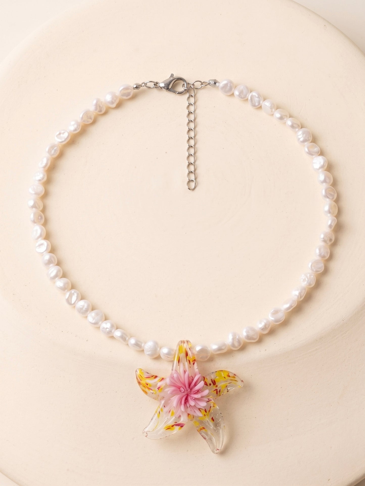 Hawaiian Starfish Pearl Handmade Beaded Chain Necklace