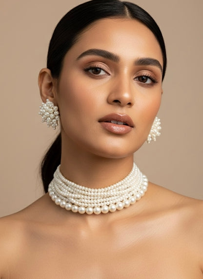 Ruhani Pearl Handmade Necklace + Earrings Set