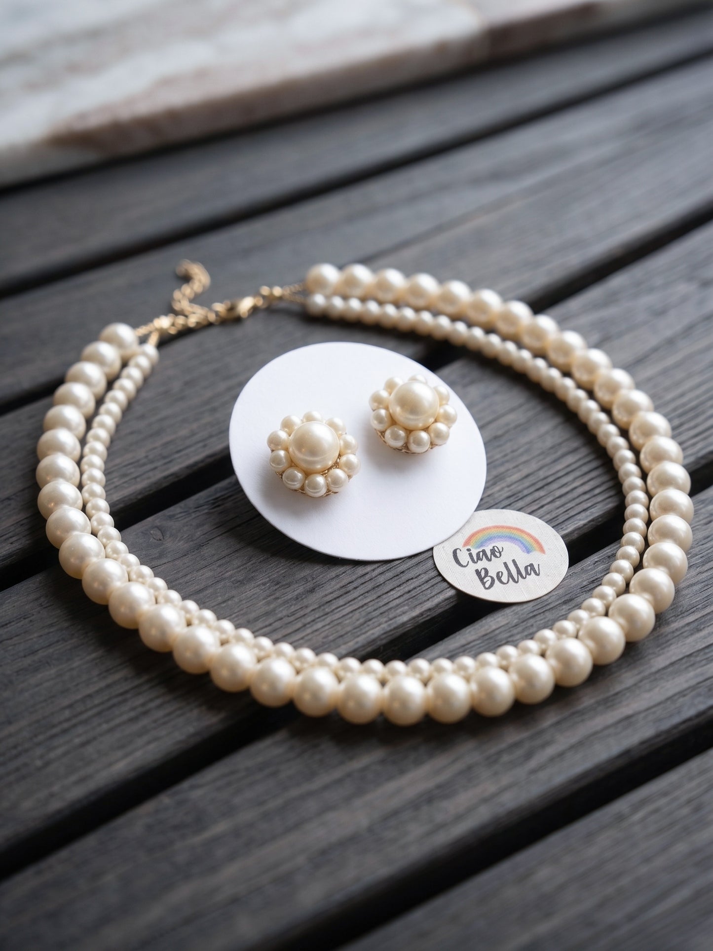 Mira Pearl Handmade Necklace + Stud Earrings Set