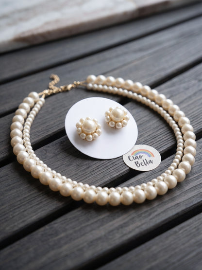 Mira Pearl Handmade Necklace + Stud Earrings Set