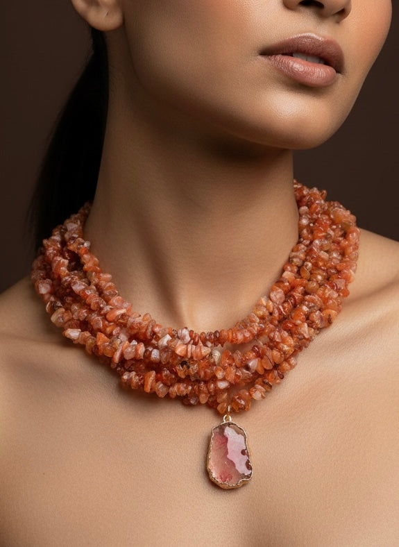 Earthy Un-Cut Stone Statement Handmade Necklace