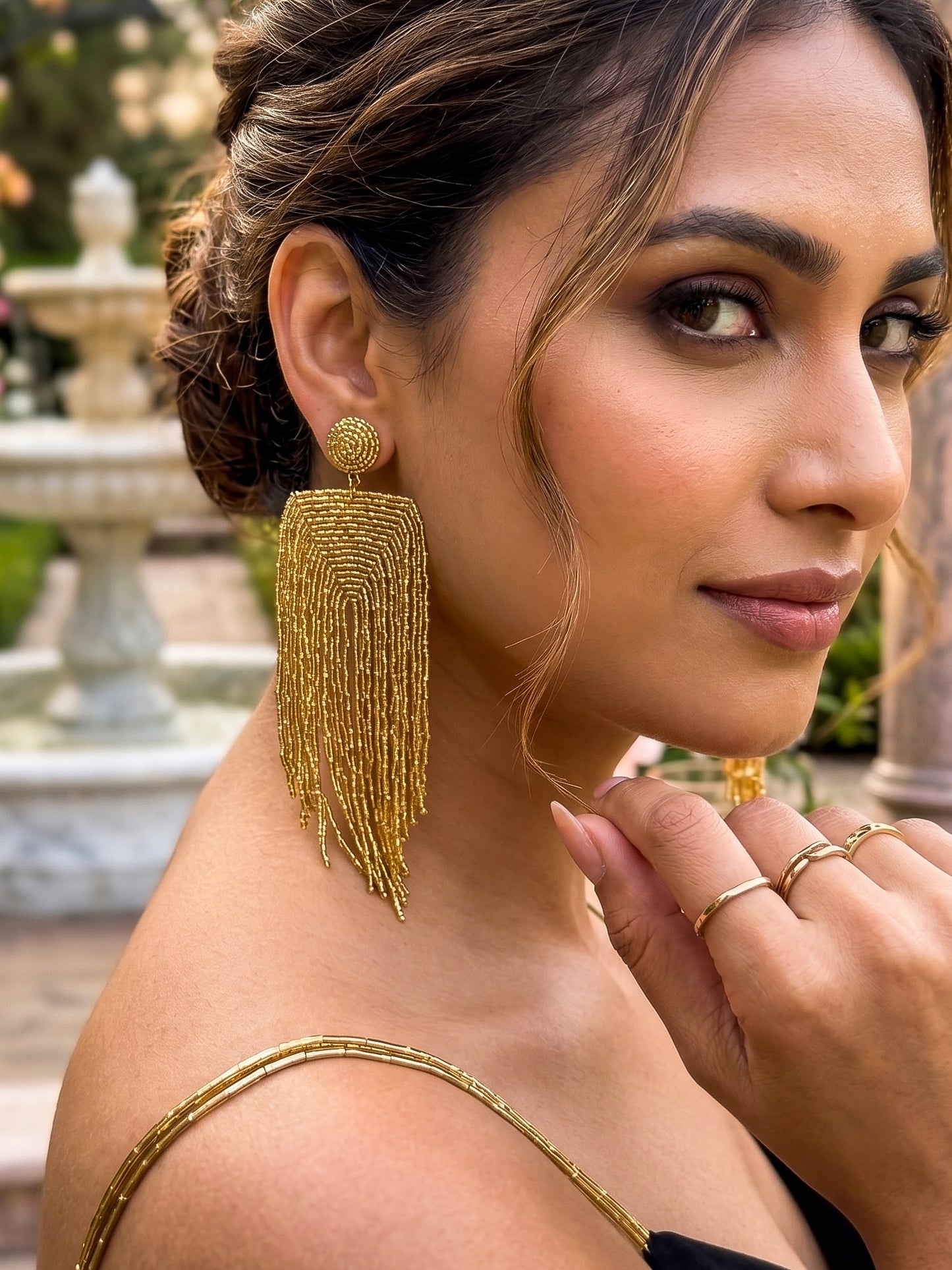 Luxe Gold Handmade Beaded Tassel Earrings