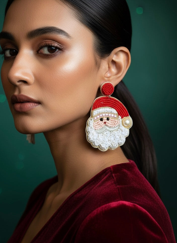 Santa Claus In Town Handmade Beaded Christmas Earrings