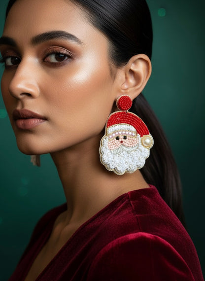 Santa Claus In Town Handmade Beaded Christmas Earrings