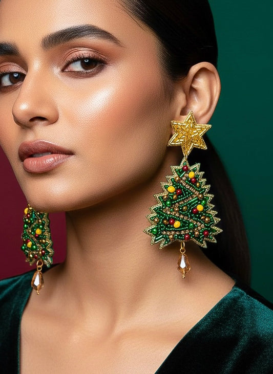 Sparkling Christmas Tree Handmade Beaded Earrings