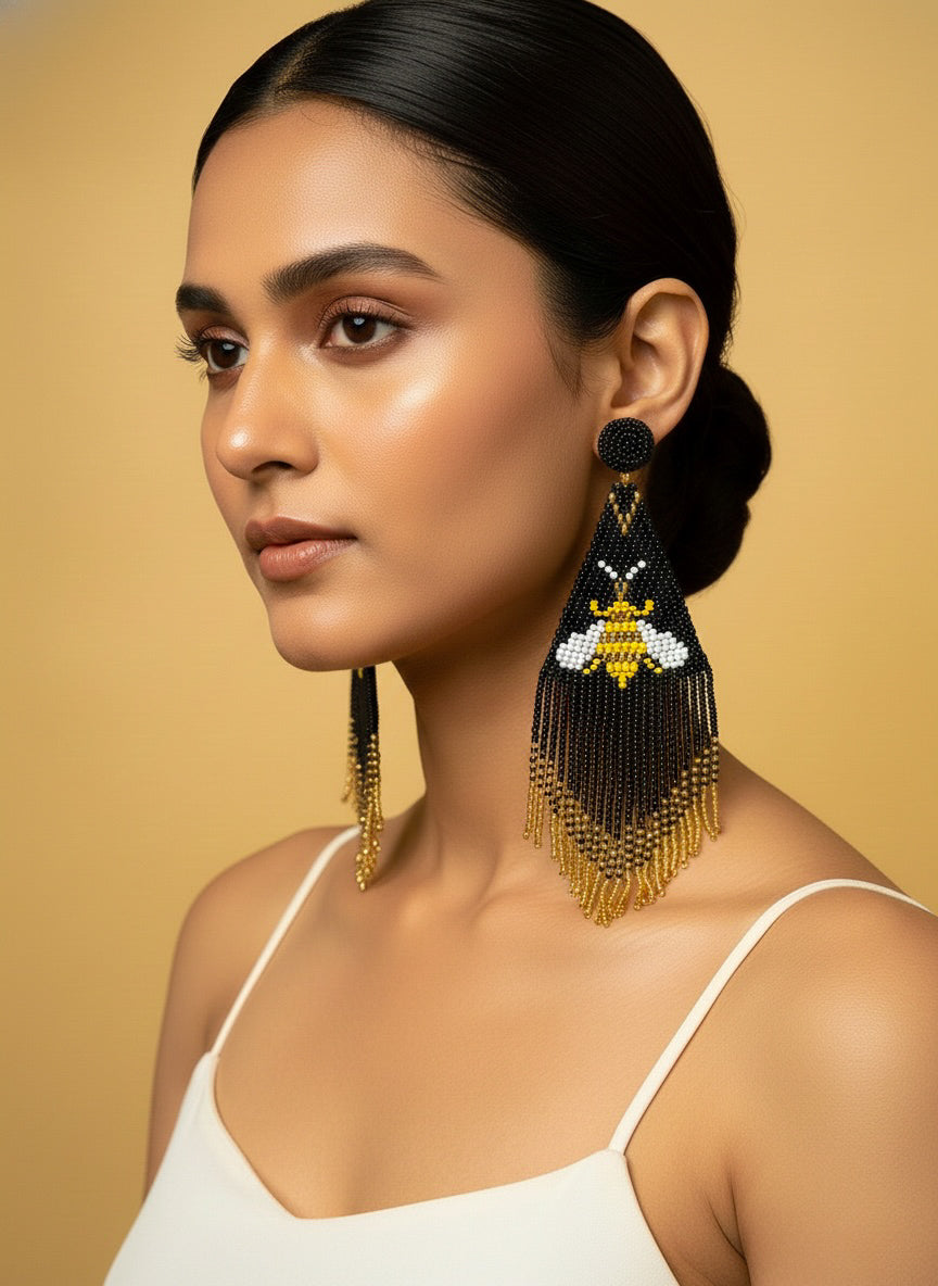 Luna Bee Handmade Beaded Tassel Earrings
