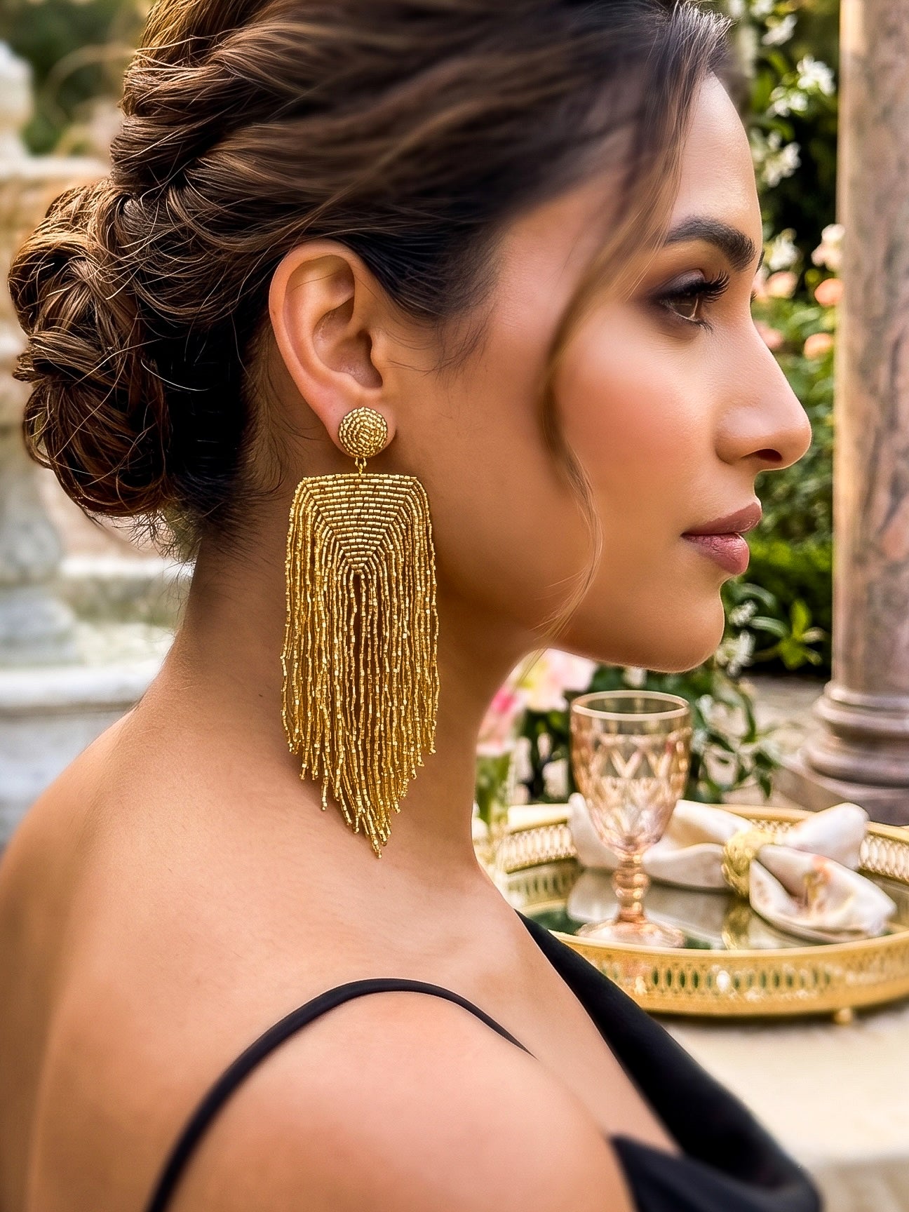 Luxe Gold Handmade Beaded Tassel Earrings