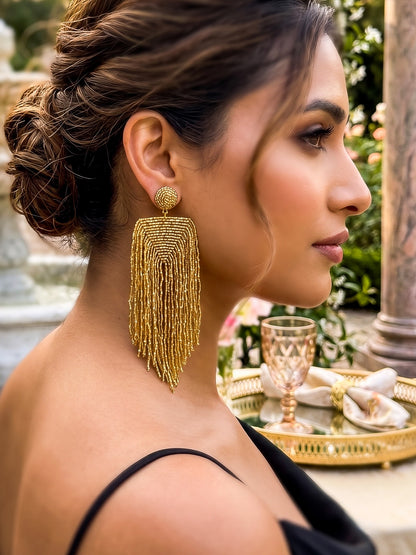 Luxe Gold Handmade Beaded Tassel Earrings