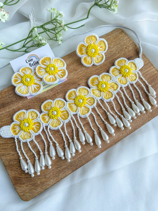 Sunshine Blossom Handmade Necklace + Earrings + Ring Set