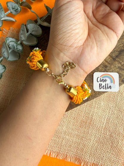 Luxe Flora Orange Handmade Beaded Bracelet