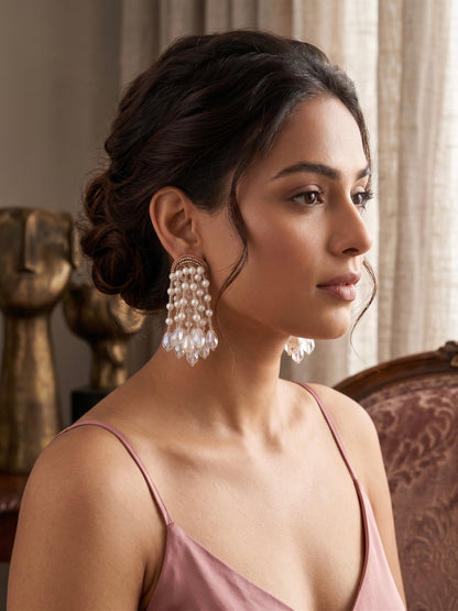 Rosalie Rose Gold Pearl Fall Handmade Beaded Earrings