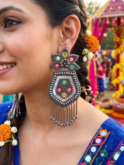 PhoolRaag Mirror Handmade Beaded Earrings
