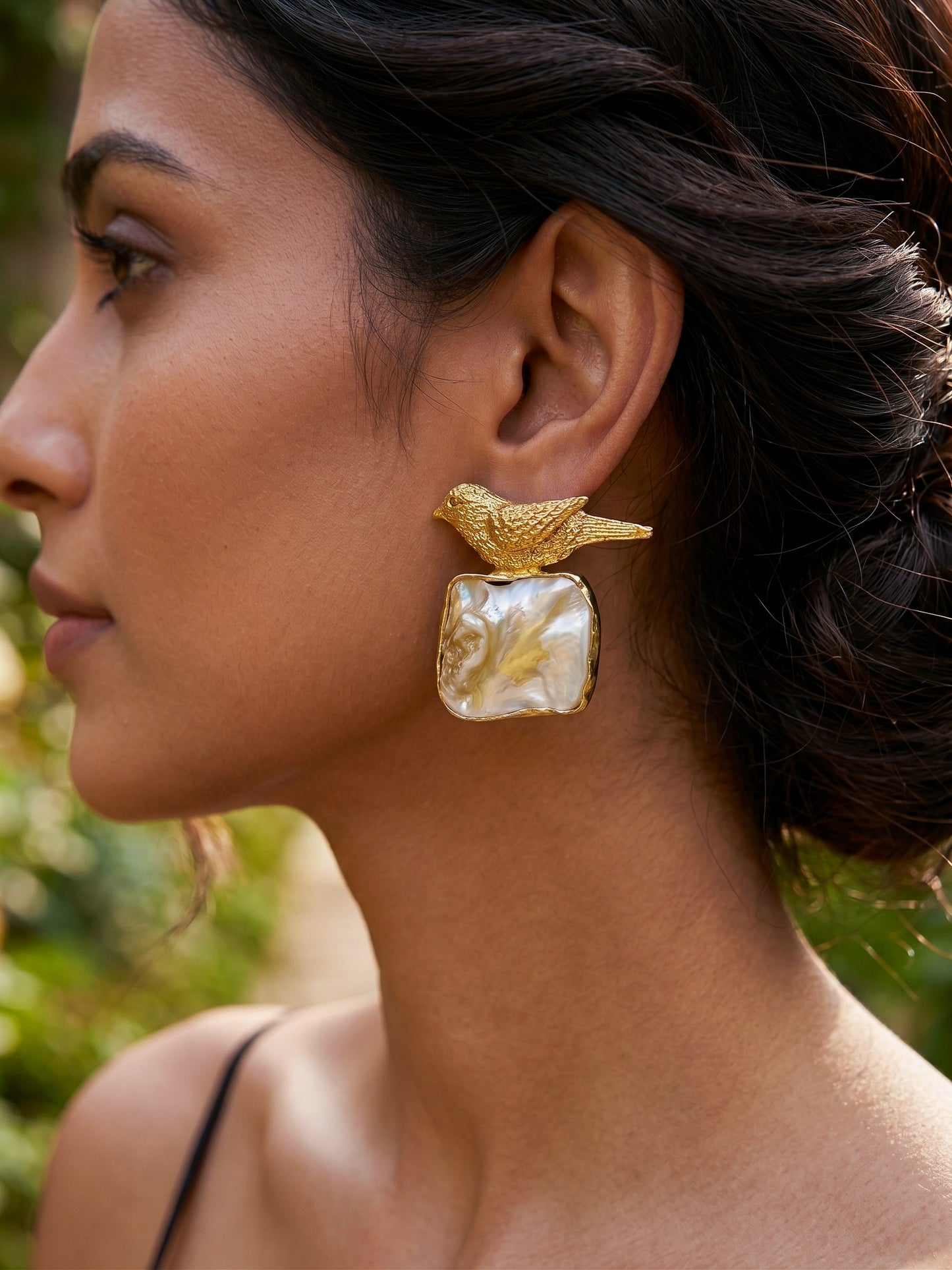 Birdie Bling Mother of Pearl Handmade Brass Earrings