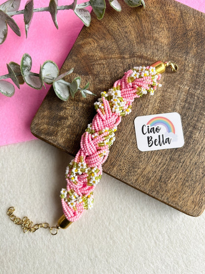 Luxe Flora Pink Handmade Beaded Bracelet