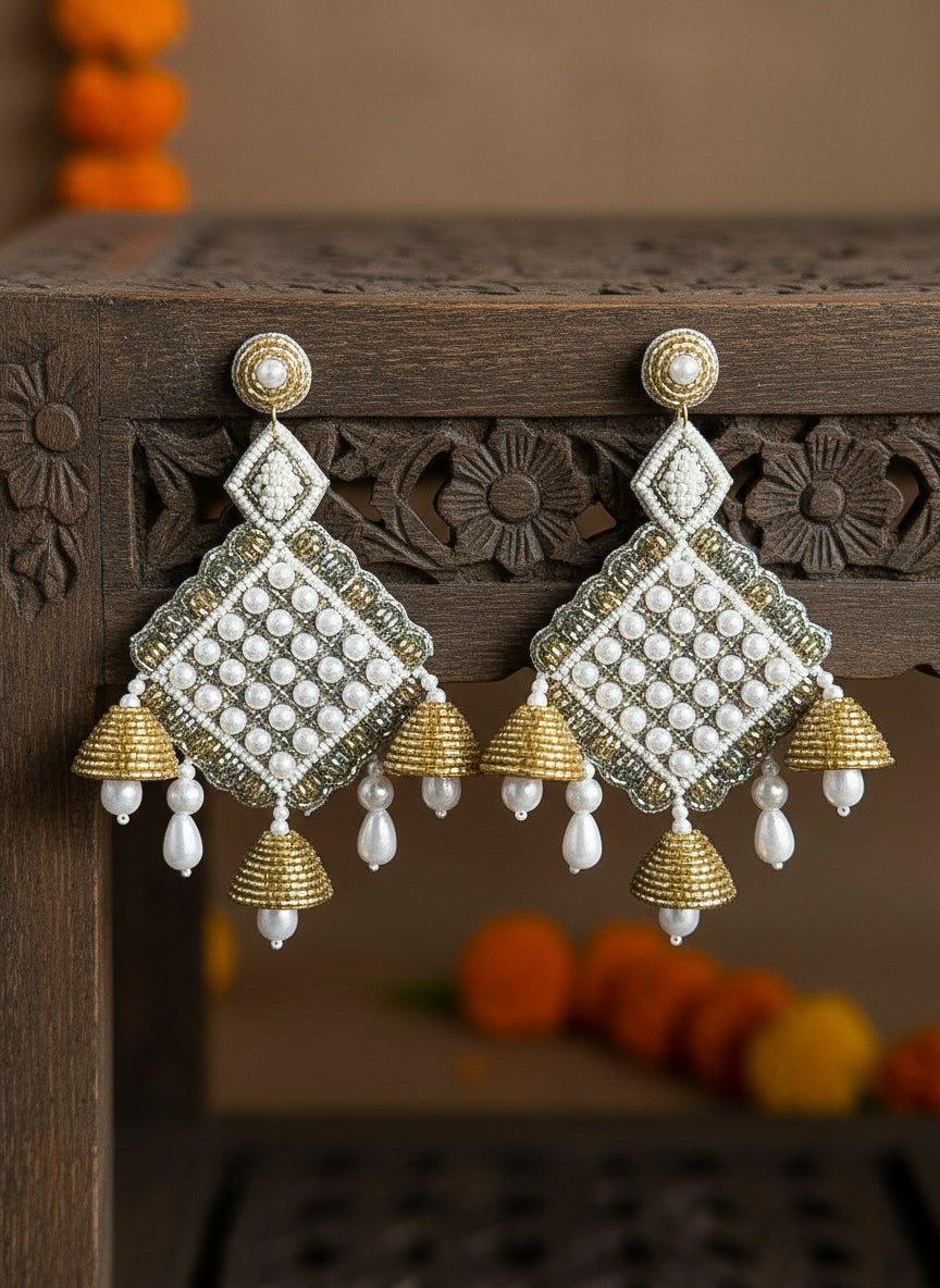 Riwaayat Pearl Drops Handmade Beaded Statement Earrings