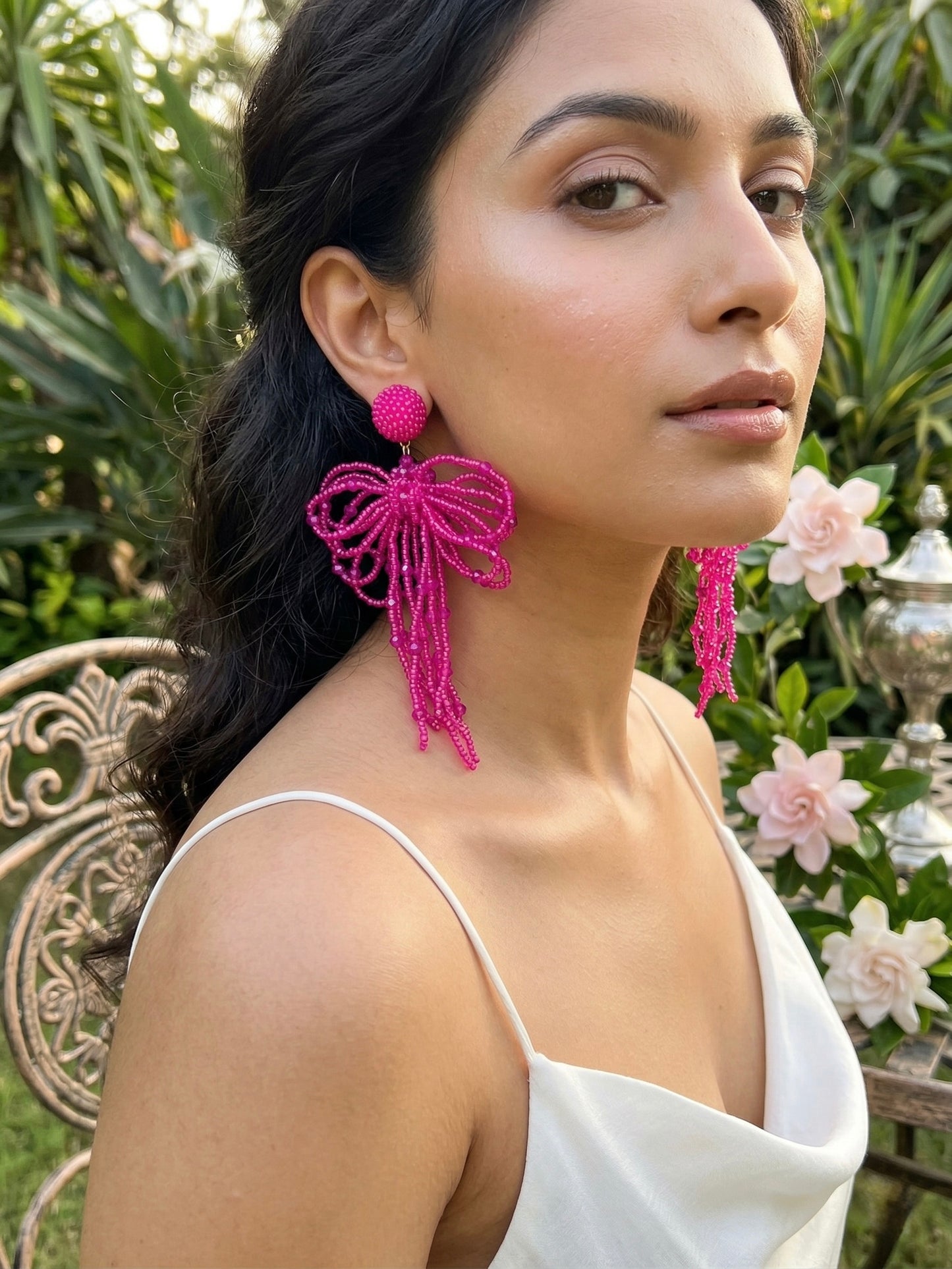 Pookie Bow (Pink) Handmade Beaded Earrings